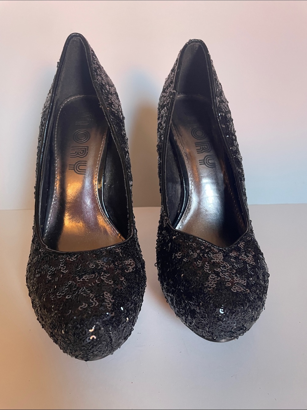 Black Sequin Platform Pumps